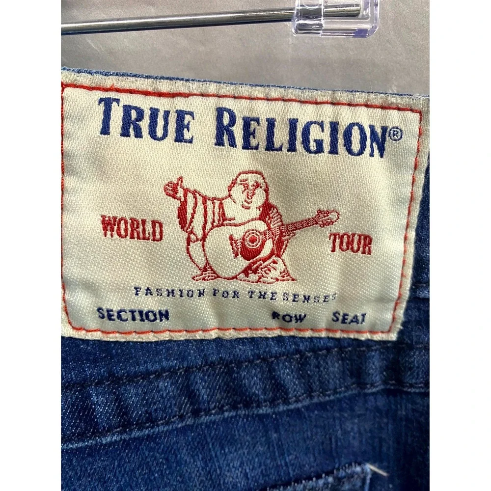 True Religion Ricky Straight Jeans Mens 38 Blue Denim Cotton Stretch Relaxed Fit